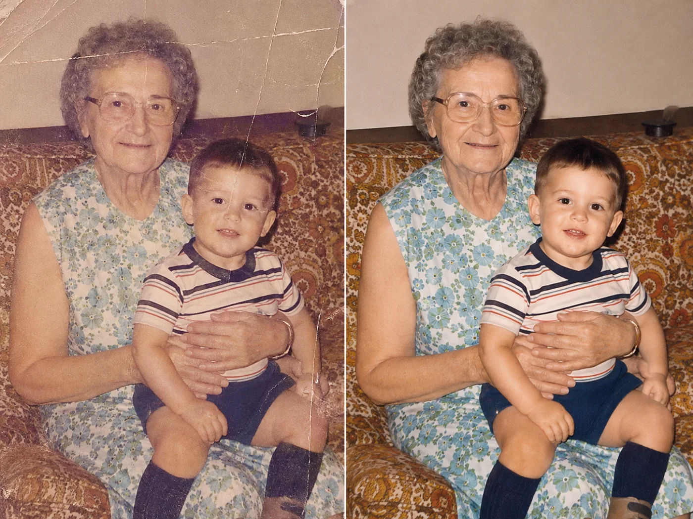 Fotografía antigua corregida con un fondo más claro y comparación antes y después